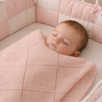 couverture bebe tricot rose doux